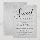 Sweet 16 Verjaardag Zilver Glitter Look Paint Kaart (Voorkant / Achterkant)