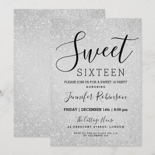 Sweet 16 Verjaardag Zilver Glitter Look Paint Kaart (Voorkant / Achterkant)