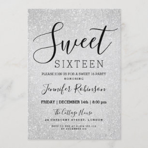 Sweet 16 Verjaardag Zilver Glitter Look Paint Kaart
