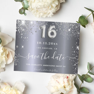 Sweet 16 verjaardag zilveren glitter sparen de dat