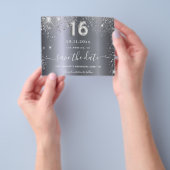 Sweet 16 verjaardag zilveren glitter sparen de dat flyer (Hand)