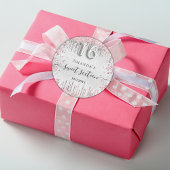 Sweet 16 verjaardag zilveren roze glitter script ronde sticker