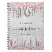 Sweet 16 verjaardag zilverroze glitter-gastenboek notitieboek (Voorkant)