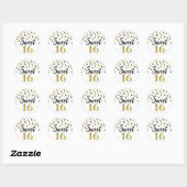 Sweet 16 Verjaardag Zwart en Goud Confetti Ronde Sticker (Vel)