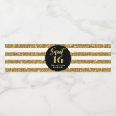 Sweet 16 Verjaardag Zwart Goud Strepen Waterfles Etiket (Enkel label)