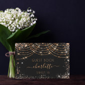 Sweet 16 verjaardag zwarte roos goudglitter gastenboek