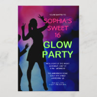 Sweet 16 Verjaardags Glow Feest Uitnodiging