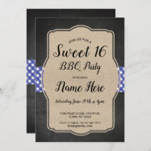 Sweet 16 Verjaardagsfeest BBQ Blue Gingham Burlap