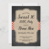 Sweet 16 Verjaardagsfeest BBQ Red Gingham Burlap Kaart (Voorkant)