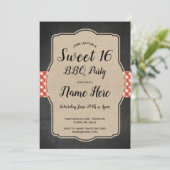 Sweet 16 Verjaardagsfeest BBQ Red Gingham Burlap Kaart (Staand voorkant)