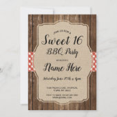 Sweet 16 Verjaardagsfeest BBQ Red Gingham Burlap Kaart (Voorkant)