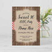 Sweet 16 Verjaardagsfeest BBQ Red Gingham Burlap Kaart (Staand voorkant)