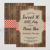 Sweet 16 Verjaardagsfeest BBQ Red Gingham Burlap Kaart (Voorkant / Achterkant)