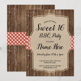 Sweet 16 Verjaardagsfeest BBQ Red Gingham Burlap Kaart