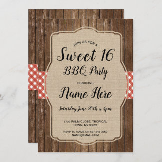 Sweet 16 Verjaardagsfeest BBQ Red Gingham Burlap Kaart