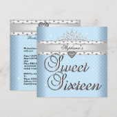 Sweet 16 Verjaardagsfeest Blauw Witte Vlekken Tiar Kaart (Voorkant / Achterkant)