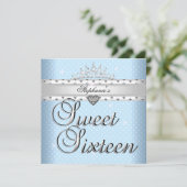 Sweet 16 Verjaardagsfeest Blauw Witte Vlekken Tiar Kaart (Staand voorkant)