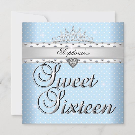 Sweet 16 Verjaardagsfeest Blauw Witte Vlekken Tiar Kaart (Voorkant)
