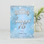 Sweet 16 Verjaardagsfeest Blauwe Sneeuwvlok Winter Kaart (Staand voorkant)