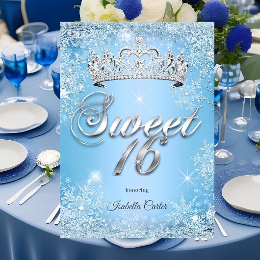 Sweet 16 Verjaardagsfeest Blauwe Sneeuwvlok Winter Kaart