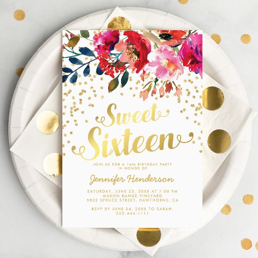 Sweet 16 Verjaardagsfeest | Bloemgoud Glitters Kaart