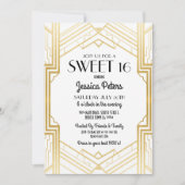 Sweet 16 Verjaardagsfeest Gatsby Art Deco Uitnodig Kaart (Voorkant)