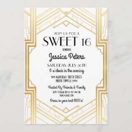 Sweet 16 Verjaardagsfeest Gatsby Art Deco Uitnodig Kaart