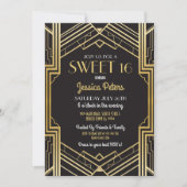 Sweet 16 Verjaardagsfeest Gatsby Art Deco Uitnodig Kaart (Voorkant)