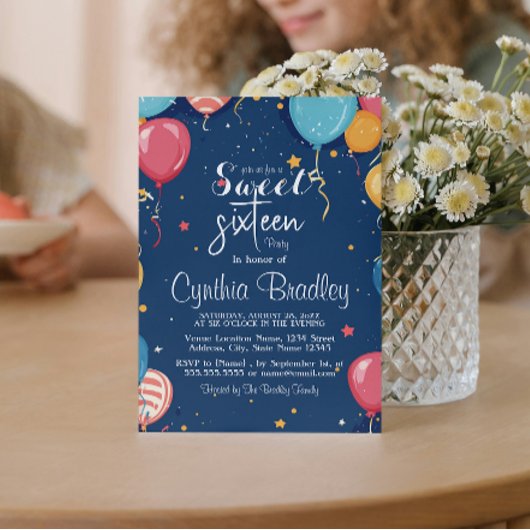 Sweet 16 Verjaardagsfeest I Balloons Blauw Kaart
