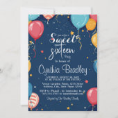 Sweet 16 Verjaardagsfeest I Balloons Blauw Kaart (Voorkant)