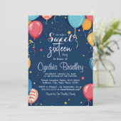 Sweet 16 Verjaardagsfeest I Balloons Blauw Kaart (Staand voorkant)