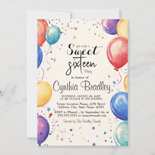 Sweet 16 Verjaardagsfeest I Balloons Kaart (Voorkant)