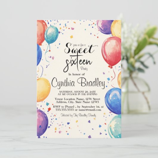 Sweet 16 Verjaardagsfeest I Balloons Kaart (Staand voorkant)