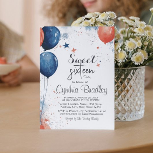 Sweet 16 Verjaardagsfeest I Balloons White Kaart