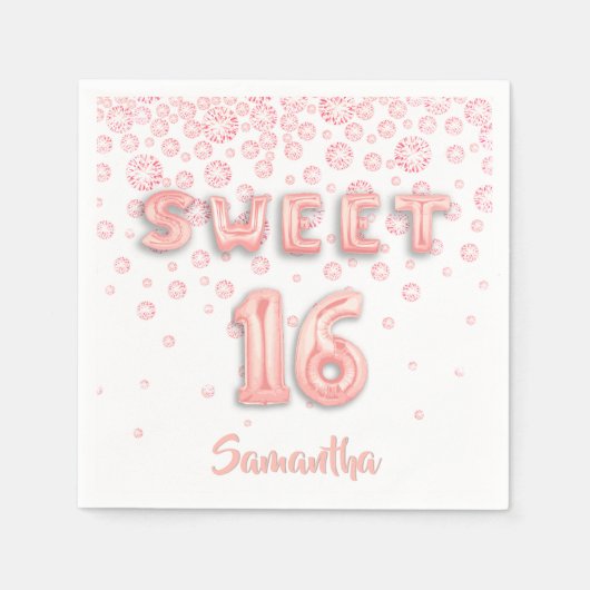 Sweet 16 verjaardagsfeest roos goud wit servet (Voorkant)