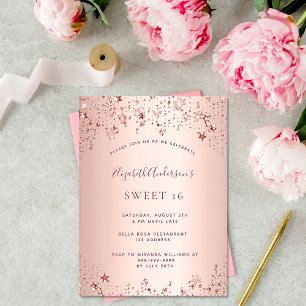 Sweet 16 verjaardagsfeest roos gouden sterren spri kaart