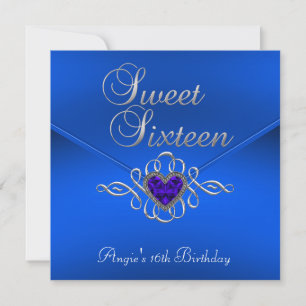 Sweet 16 Verjaardagsfeest Royal Blue Gem Fluwelen Kaart