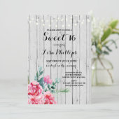 Sweet 16 Verjaardagsfeest Roze Bloemen Hout Nodig  Kaart (Staand voorkant)