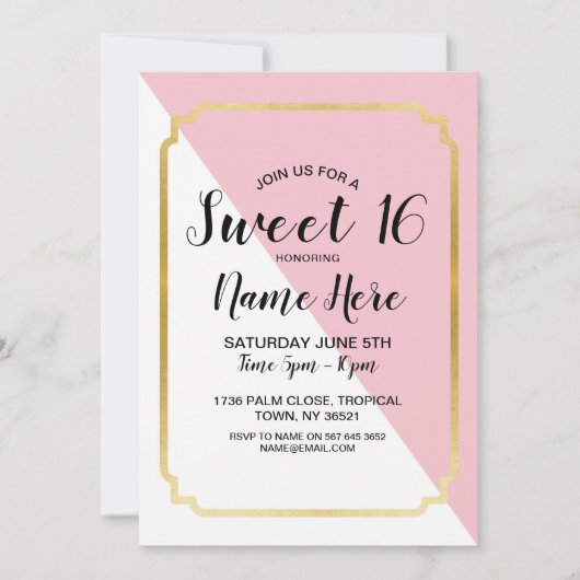 Sweet 16 Verjaardagsfeest Roze Goud Elegante Stipp Kaart (Voorkant)