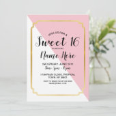 Sweet 16 Verjaardagsfeest Roze Goud Elegante Stipp Kaart (Staand voorkant)
