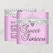 Sweet 16 Verjaardagsfeest Roze Witte Vlekken Tiara Kaart (Voorkant / Achterkant)