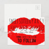 Sweet 16 Verjaardagsfeest Save The Date Red Lips Aankondigingskaart (Voorkant / Achterkant)