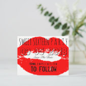 Sweet 16 Verjaardagsfeest Save The Date Red Lips Aankondigingskaart (Staand voorkant)