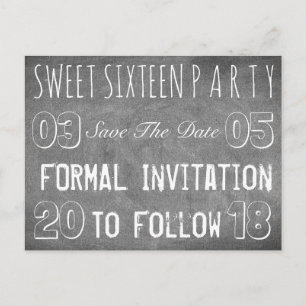 Sweet 16 Verjaardagsfeest Save The Date schoolbord Aankondigingskaart