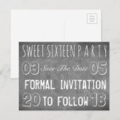 Sweet 16 Verjaardagsfeest Save The Date schoolbord Aankondigingskaart (Voorkant / Achterkant)