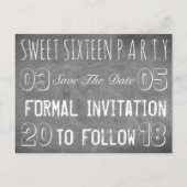 Sweet 16 Verjaardagsfeest Save The Date schoolbord Aankondigingskaart (Voorkant)