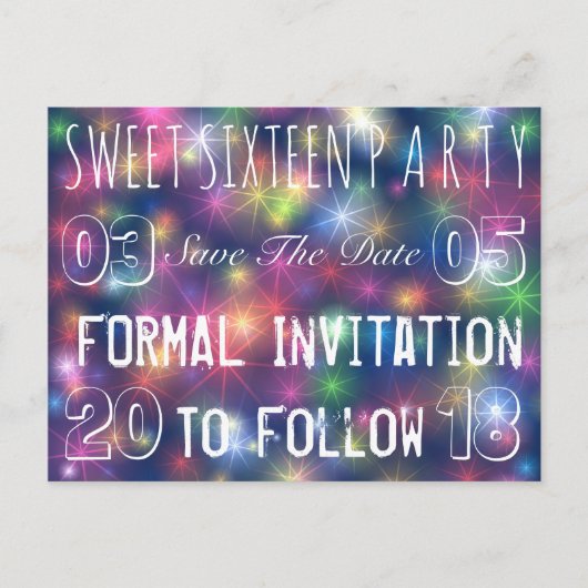 Sweet 16 Verjaardagsfeest Save The Date Stars Aankondigingskaart (Voorkant)