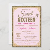 Sweet 16 verjaardagsfeest uitnodiging roze en goud (Voorkant)