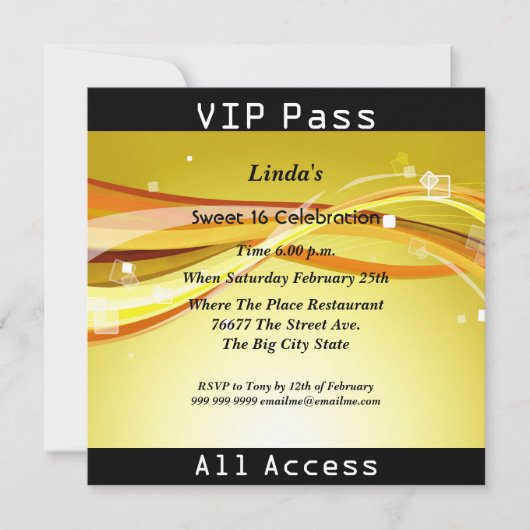 Sweet 16 Verjaardagsfeest VIP pas Disco Kaart (Voorkant)