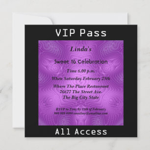 Sweet 16 Verjaardagsfeest VIP pas Paars 2 Kaart